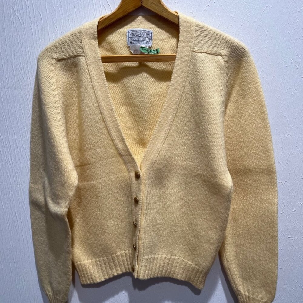 Pendleton Women's Yellow Long Sleeve 100% Virgin Wool Cardigan Sweater Small